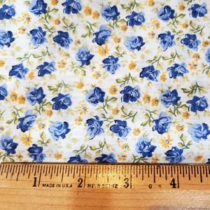 SOLD! Vintage quilting fabric 3 yards blue roses yellow flowers tiny print
